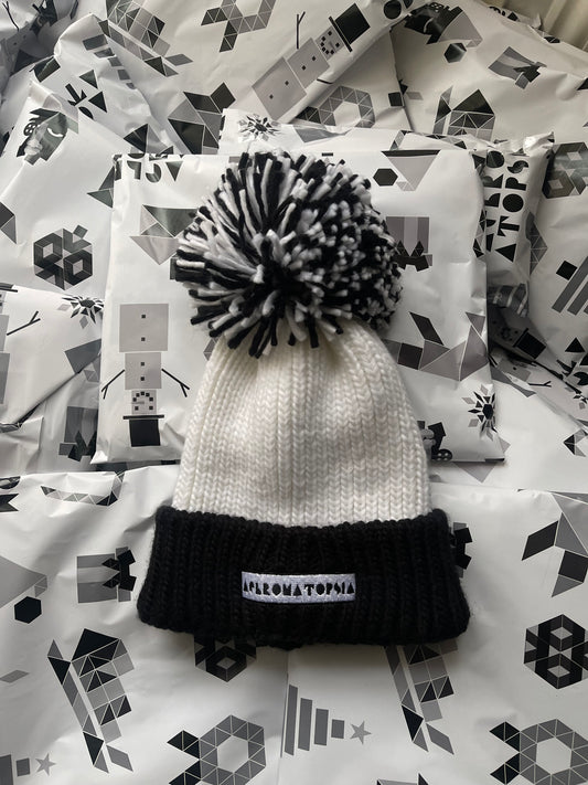 Wool pom pom hat embroidered